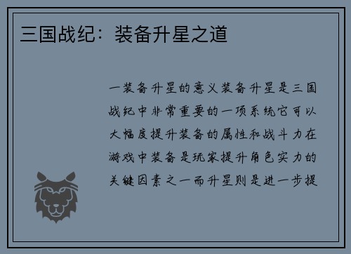 三国战纪：装备升星之道